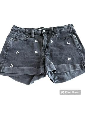 Old Navy Boyfriend Black Jean Shorts Daisies Size 6